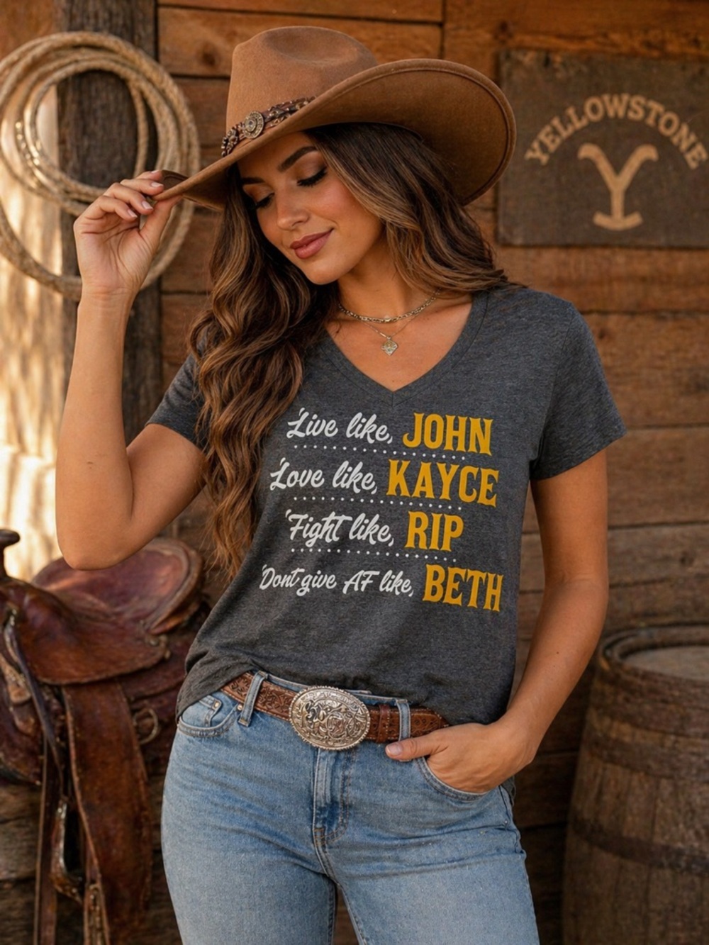 Yellowstone Beth Dutton Graphic Tee Womens Small Gray Western Shirt
